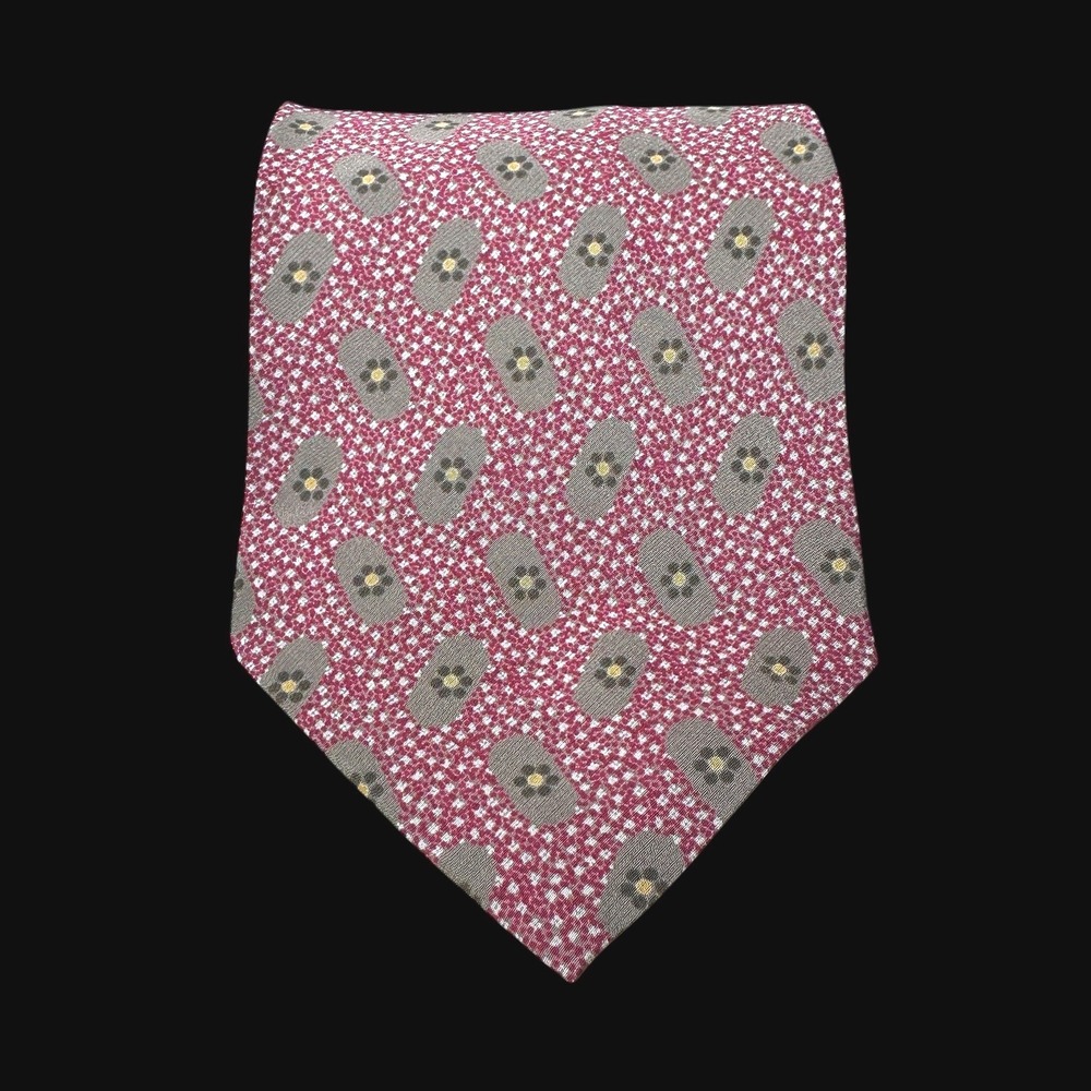 Giorgio Armani Cravatte Silk Tie Burgundy Grey Geometric Floral Made in Italy